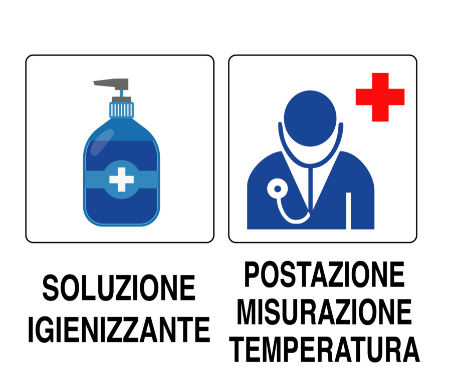 Cartello per cantiere (gel igienizzante e misurazione temperatura)